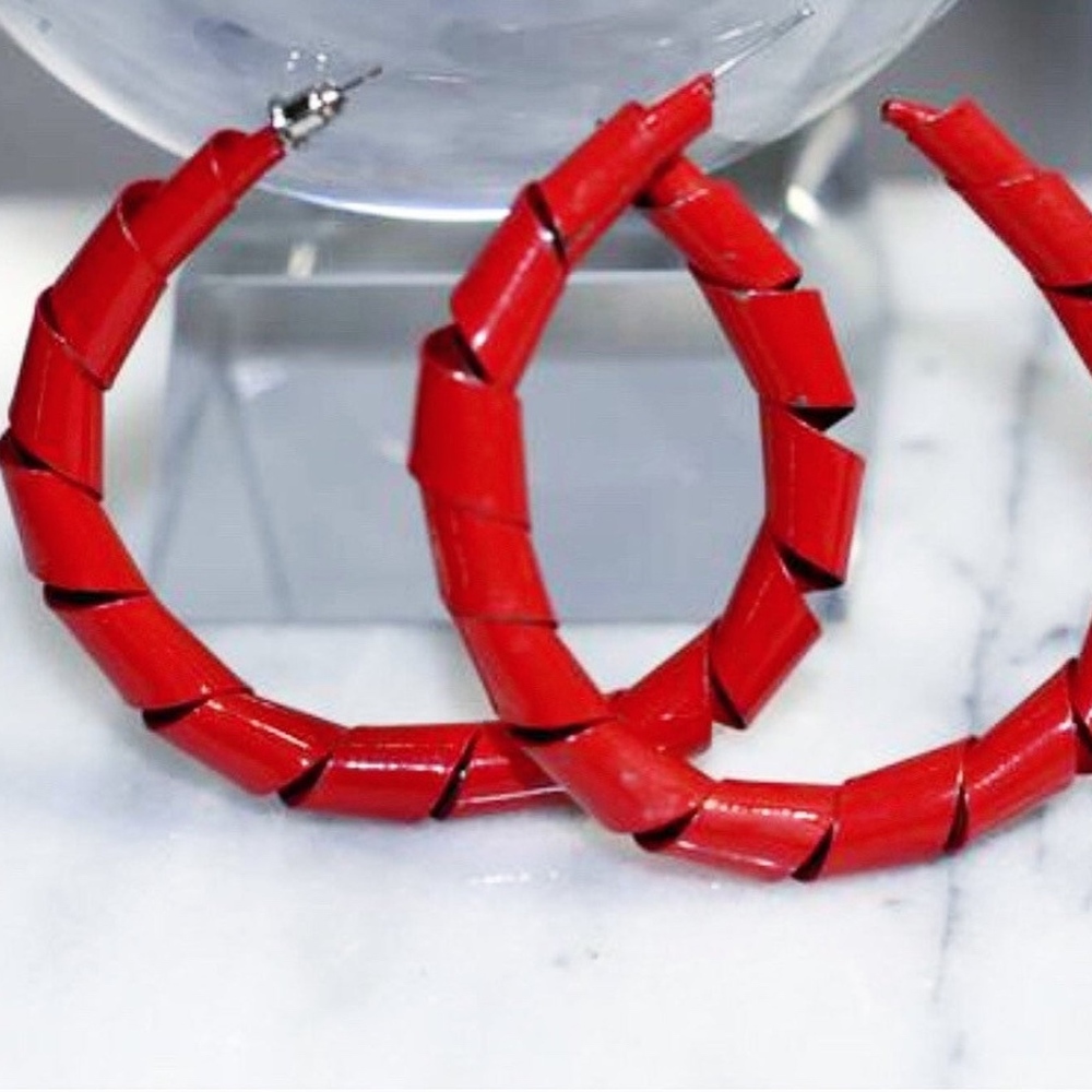 Red Spiral Hoop Earrings
